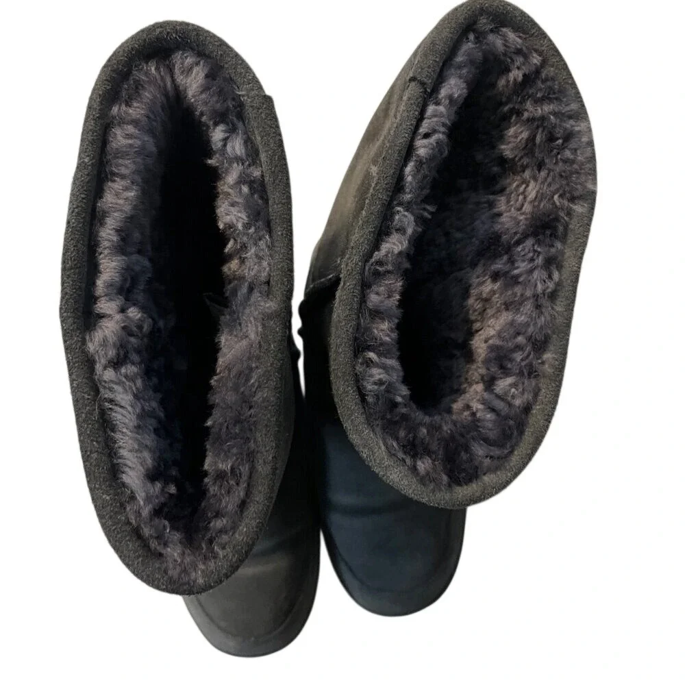 BEARPAW Women's Emma Tall Classic Suede Slip On Boot-Charcoal Grey‎  9M